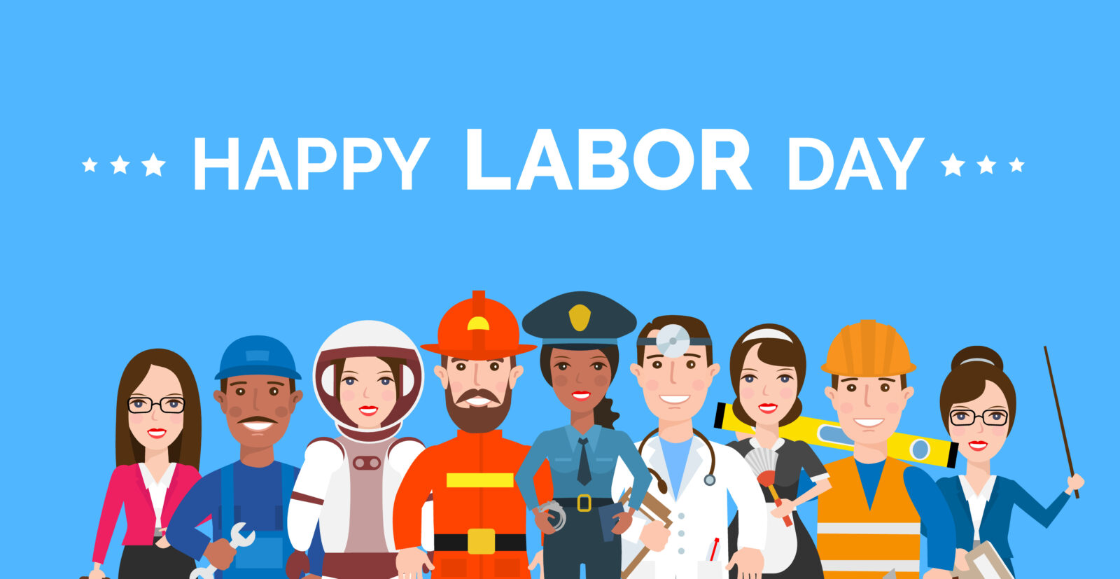 happy labor day group of different profession people banner