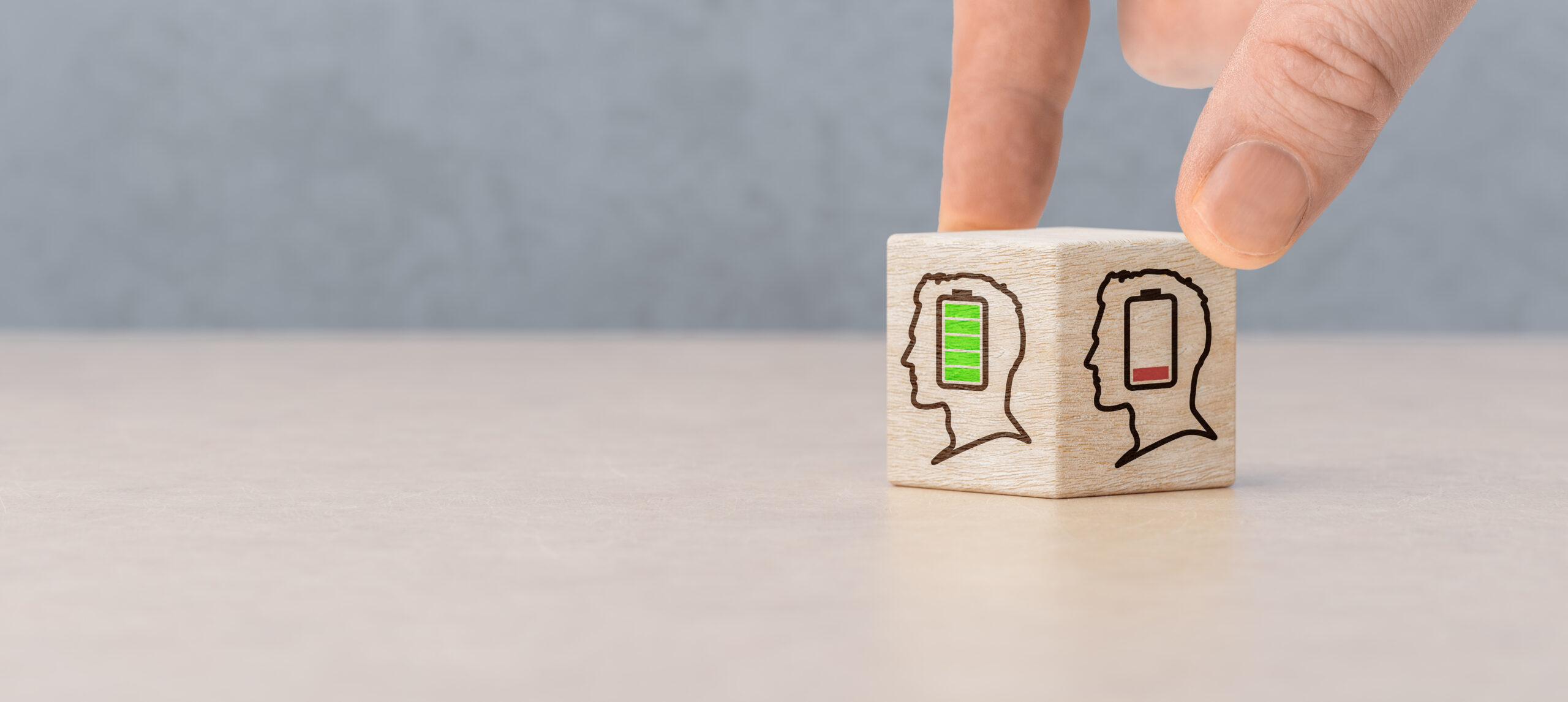 Fully charged active mentally healthy and emotional burnout employees. Supporting mental health at work concept. Care for employees.